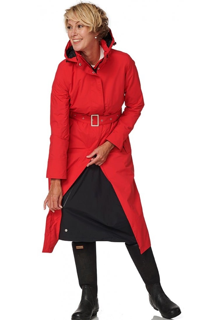aardbeving Berg kleding op ondernemen Rode lange regenjas met zwarte tussenstuk Montreal - Dames Regenjassen