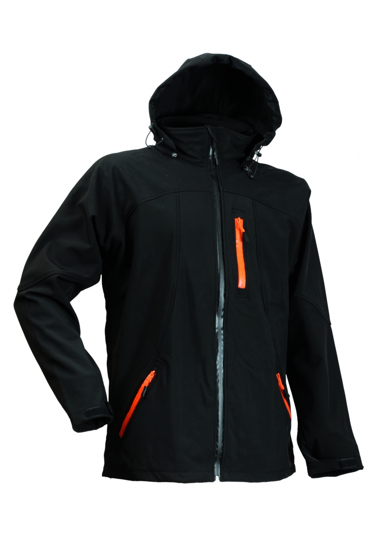 heden Intentie strottenhoofd Lyngsøe Rainwear Softshell jas zwart met oranje rits details